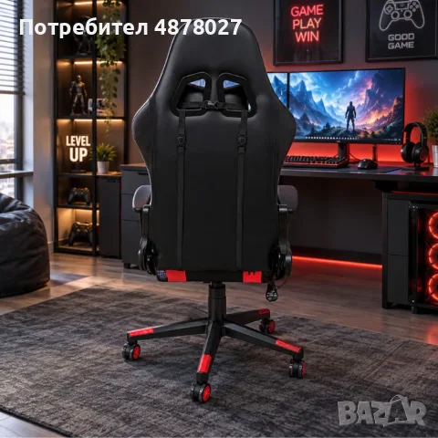 Геймърски стол с RGB LED осветление и дистанционно – Ергономичен дизайн, регулируеми подлакътници и , снимка 2 - Столове - 56082588