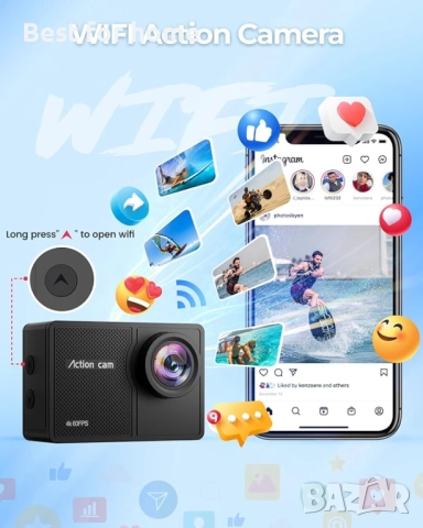 TIMNUT 4K , 48 MP HD WIFI екшън,подводна камера с 64 GB SD карта с дистанционно управление, снимка 5 - Камери - 52116978