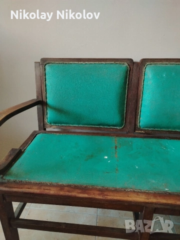 дървено ретро канапе с кожена дамаска, снимка 5 - Антикварни и старинни предмети - 54016672