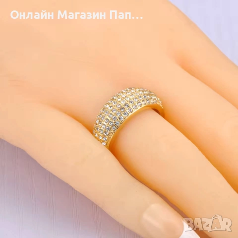 Пръстен Lokaer 316L медицинска стомана с циркони – златист/сребрист, снимка 3 - Пръстени - 52305621