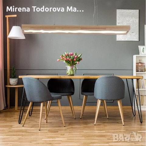LED Висяща лампа Дървена рустикална димируема 36W с дистанционно упр., снимка 3 - Полилеи - 37391829