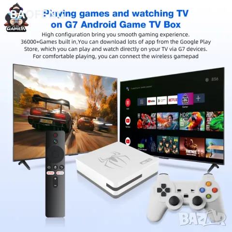 Нова G7 Android 14Игрова конзола и tv box в едно Plus Gaming TV Box 40,000 + Games WIFI 2 джойстика, снимка 5 - Nintendo конзоли - 48846845