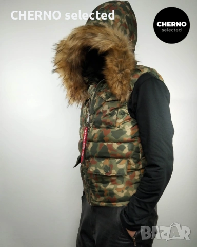 Мъжки камуфлажен елек с качулка ALPHA INDUSTRIES Camouflage Hooded Field Vest L•M  Нов без етикети , снимка 5 - Якета - 53307259