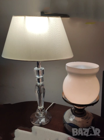 ПРОМО! Немски Настолни нощни кристална лампа с абажур от текстил и керамична със стъкло