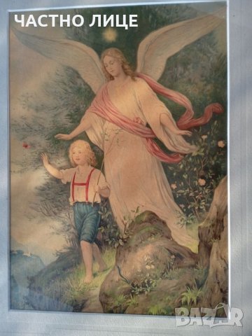 стара картина в рамка Ангел с момче 1917г р-р600*500, снимка 3 - Картини - 30847427