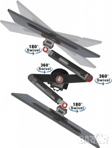 1бр/ Двоен мониторен държач за бюро NB Ergonomic H180 (17–27", до 9 кг на монитор), снимка 2 - Бюра - 51961008