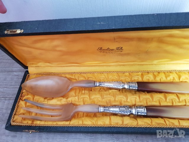 Стари френски прибори за сервиране на салата в кутия, снимка 8 - Антикварни и старинни предмети - 33726639
