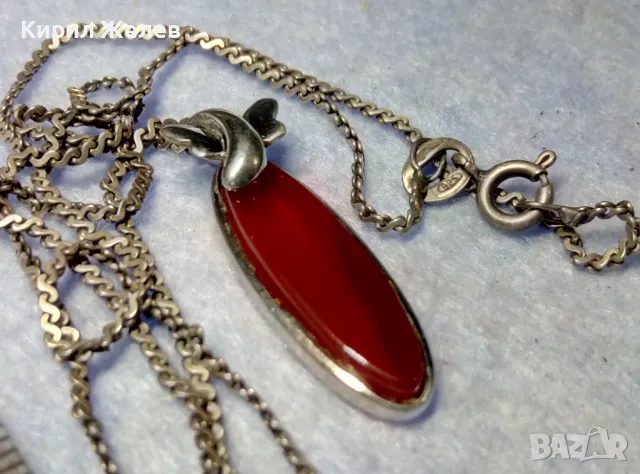 ПРЕЛЕСТНО СРЕБЪРНО КОЛИЕ ВЕРИЖКА със СКЪПОЦЕНЕН СРЕБЪРЕН ПЕНДАНТ СРЕБРО 925 с ШЛИФОВАН КАРНЕОЛ 40602, снимка 9 - Колиета, медальони, синджири - 50342278