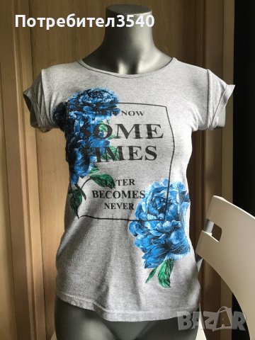 Сива тениска със сини цветя, снимка 9 - Тениски - 42034481