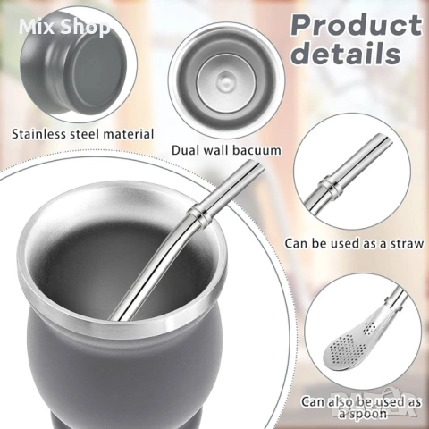 Нова Метална чаша с двойна стена и четка за почистване, снимка 3 - Чаши - 53885372