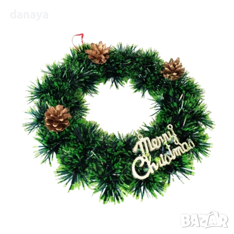 6186 Коледен венец за врата с шишарки и надпис Merry Christmas, 24 см, снимка 2 - Декорация за дома - 52002228