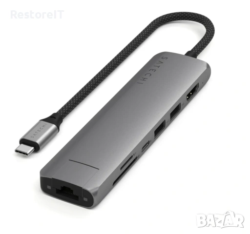 Satechi USB-C Aluminum Slim Multiport (тъмносив) - хъб/док за Macbook