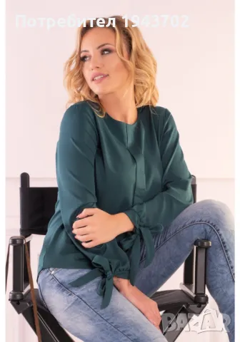 Елегантна блуза в тъмнозелен цвят Nedimade, снимка 5 - Блузи с дълъг ръкав и пуловери - 48045478
