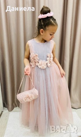 Преливаща дълга рокля с чанта, снимка 1 - Детски рокли и поли - 40573801