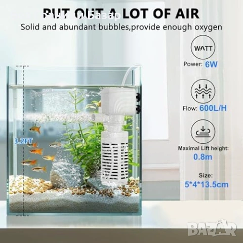 Нов вътрешен Тих филтър за аквариум с кислородиране и циркулация Потопяема помпа, снимка 2 - Оборудване за аквариуми - 54076440