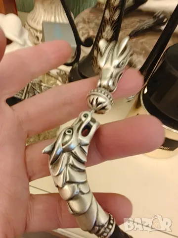 Изумителна  ръчно изработена сребърна гривна  дракони 67 гр, снимка 4 - Гривни - 50131902
