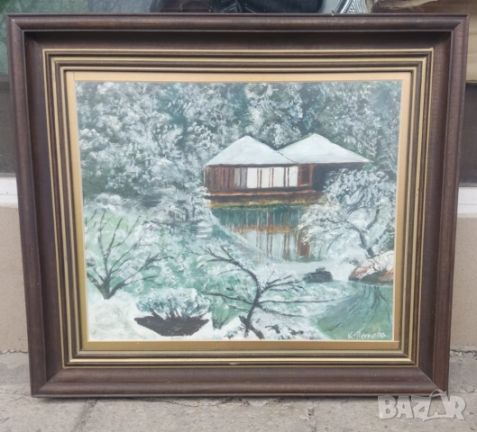 Маслена живопис зимен пейзаж български автор сертификат 58/50, снимка 3 - Картини - 54001833