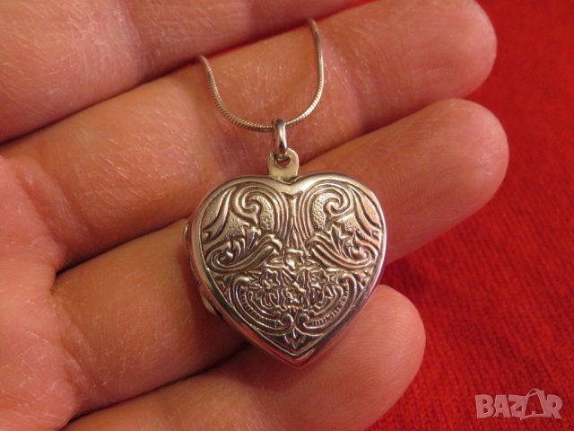 Сребърно синджирче със старинна сребърна муска, отварящо се сърце - кутийка с тайник, накит, амулет,, снимка 2 - Колиета, медальони, синджири - 35336015
