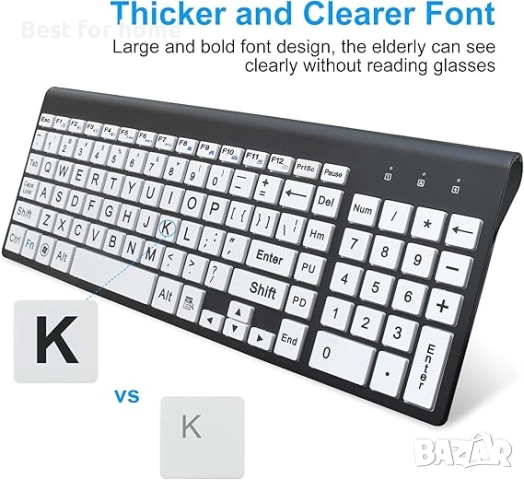 HXMJ Безжичен комплект клавиатура и мишка с голям шрифт и USB приемник, снимка 4 - Клавиатури и мишки - 51934303