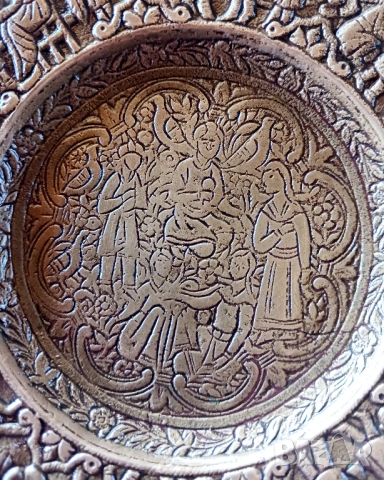 Антична месингова чинийка индо-персийски стил, снимка 2 - Други ценни предмети - 54113236