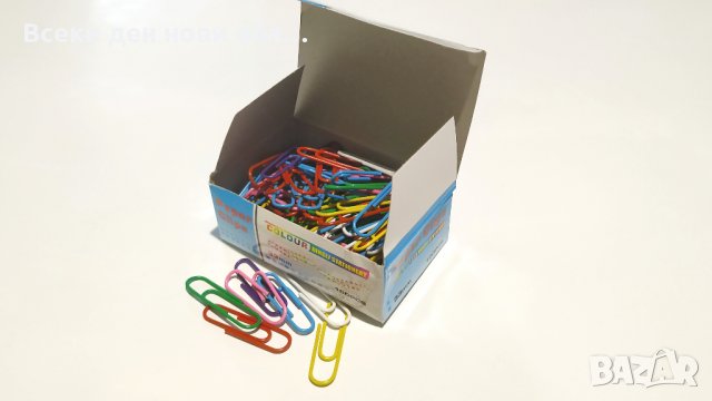 Цветни кламери - 100 бр. 33 mm  в кутия, снимка 8 - Ученически пособия, канцеларски материали - 29433654