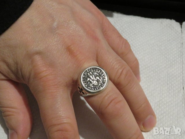 Стар Мъжки сребърен пръстен тамплиерски с ордена sigillvm militum xpisti - Войни на Христа., снимка 5 - Пръстени - 31121311