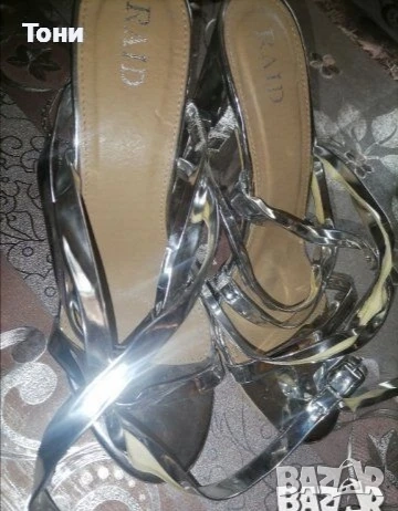 Нови Сребристи Дамски Сандали на Ток 40, снимка 6 - Сандали - 52789922