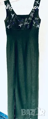 Елегантна зелена  ленена рокля JONES USA, снимка 2 - Рокли - 49873503