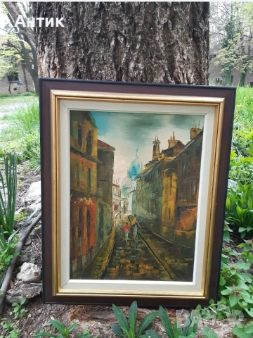 Красива Стара Картина Уличен Пейзаж Живопис Маслени Бои Дървена Рамка, снимка 8 - Антикварни и старинни предмети - 52566487
