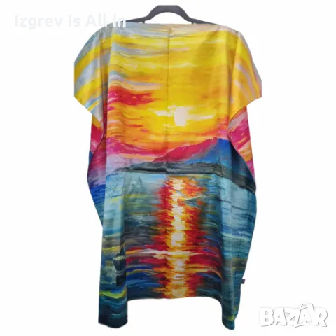 Лятна плажна туника от коприна, с артистични и морски десени, снимка 1