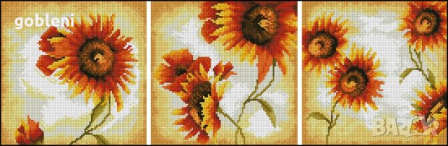  гоблен "ТРИПТИХ СЛЪНЧОГЛЕДИ"-D44; 3 броя, всеки с размер /21*21/см. 24 цвята; шев 1:4;63 лв, снимка 2 - Гоблени - 8317728