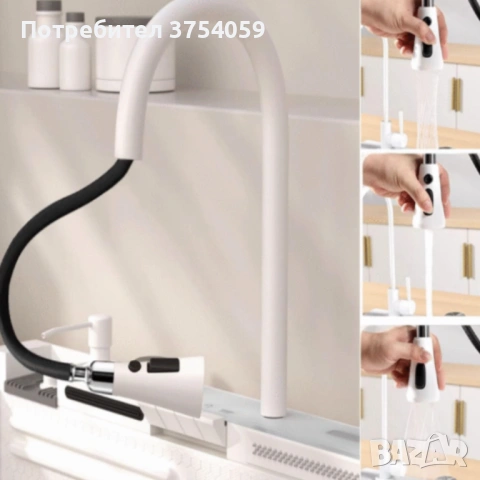 Умна кухненска мивка с изтеглящ се кран – LED дисплей, водопад, филтрирана вода и пълен комплект за , снимка 4 - Мивки - 53124411