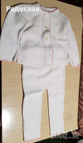 Бял комплект фанела и панталон плетени 1 - 2 год, снимка 1 - Комплекти за бебе - 36498166