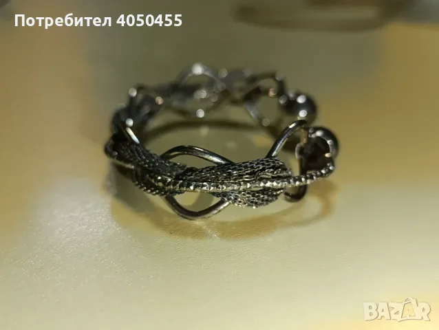 Просребрена отворена гривна с мрежеста текстура, снимка 3 - Гривни - 55846530