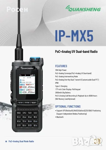 QUANSHENG IP-MX5 PoC + VHF & UHF, снимка 2 - Друга електроника - 56201460