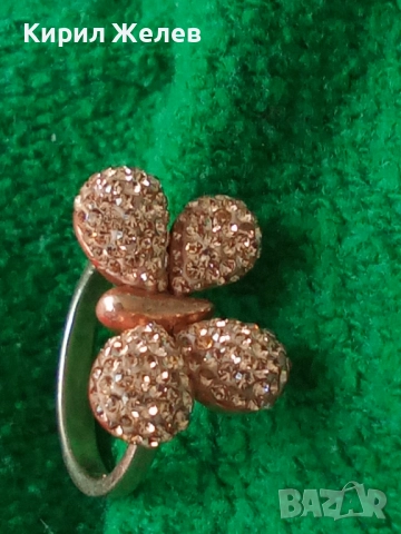 КРАСИВ ПОЗЛАТЕН СРЕБЪРЕН ПРЪСТЕН ПЕПЕРУДА СРЕБРО 925 с ДЕБЕЛА ЖЪЛТА ПОЗЛАТА и ИСКРЯЩИ ЦИРКОНИ 48355, снимка 13 - Пръстени - 50417455