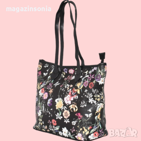 Голяма дамска чанта с красив флорален принт, снимка 3 - Чанти - 44658107