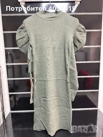 Маслено зелена дамска рокля с дълъг ръкав 