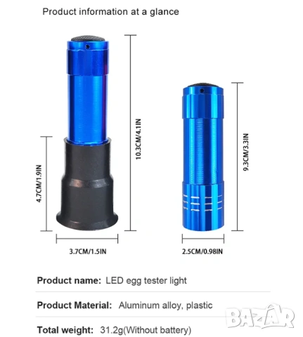 LED Лампа Тестер за Яйца Детектор Светлинен Овоскоп за Инкубатор на Пилета Фенерче за Излюпване Тест, снимка 7 - Градинска техника - 53875426