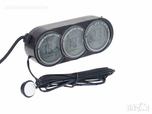 Автомобилен термометър, вътрешен / външен с часовник и подсветка 42205, #1000052956