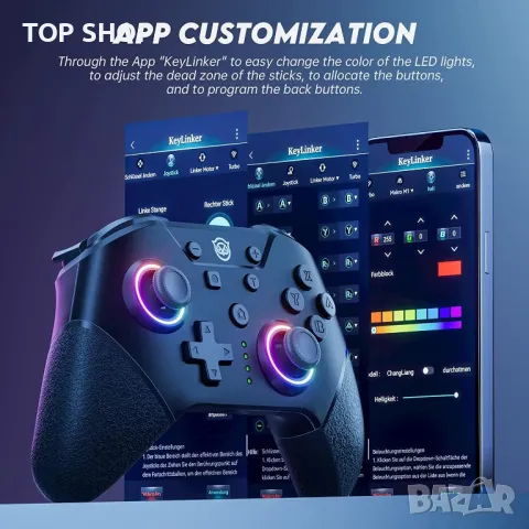 Контролер NYXI Switch Pro, контролери за безжичен превключвател с LED светлина, турбо контролер, снимка 7 - Джойстици и геймпадове - 48472273