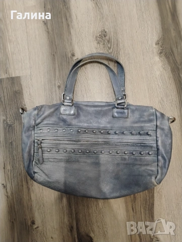 Сребриста чанта от естествена кожа, снимка 2 - Чанти - 53025284