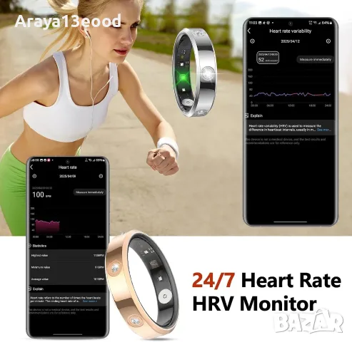 Елегантен смарт пръстен за активност, пулс, сън и спорт HR01SV10 Smart Ring, снимка 2 - Смарт гривни - 56191359