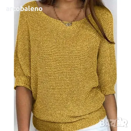 Дамски плетен пуловер с кръгло деколте и три четвърти ръкав, 7цвята , снимка 10 - Блузи с дълъг ръкав и пуловери - 47574067