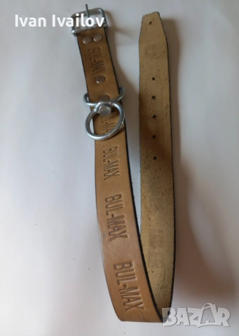 Брандиран кожен нашийник BUL-MAX с върток – 3.5 см / 70 см, снимка 2 - За кучета - 54144144