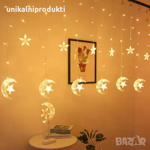 Полумесец коледни новогодишни LED лампички лунички 3.5м х 1м топла светлина 