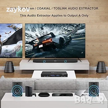 PORTTA HDMI Matrix 4x2, 4 входа 2 изхода 4K HDMI матричен сплитер с SPDIF коаксиален, снимка 3 - Друга електроника - 53976812