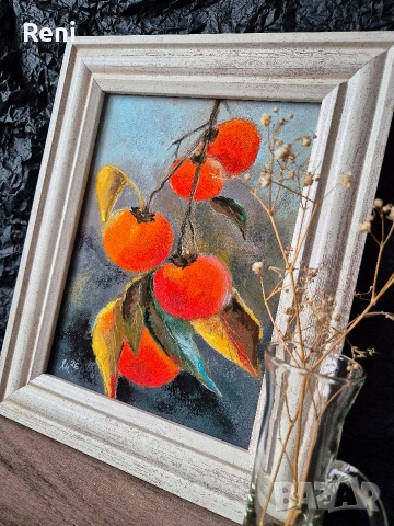 Райски ябълки, картина пастел, оригинал, снимка 2 - Картини - 53230304
