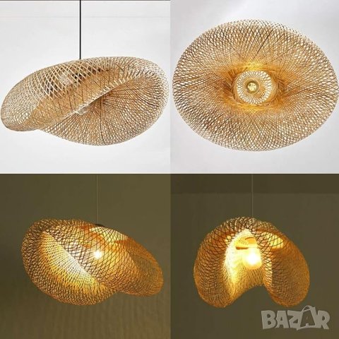 Намален с 20 лв. Винтидж бамбуков полилей лампа висулка плетено осветление за домашен декор, снимка 9 - Лампи за таван - 36909772