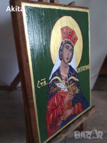 Икона на света Екатерина, снимка 2 - Икони - 40642579